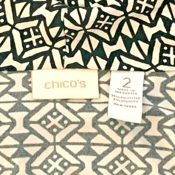Chico's Sz 2 (L/12) Surplice Wrap Top Black White Geometric Print #224K - Picture 4 of 5